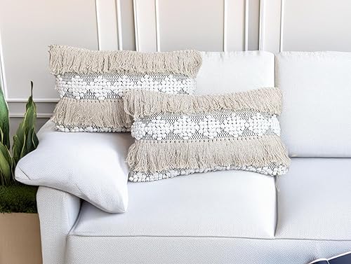 Miniatura 2 de Juego de 2 almohadas decorativas de 18 x 18 pulgadas, hechas a mano, de algodón, estilo bohemio, fundas de almohada para sofá, sala de estar, sofá,