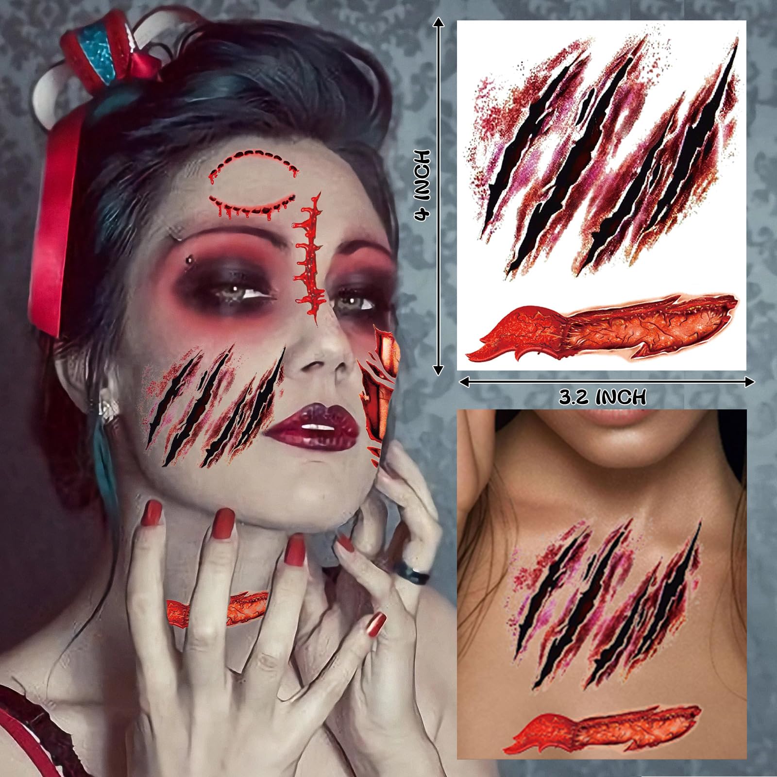 Tatuaje facial de Halloween, etiqueta engomada temporal falsa de Tatuaje facial de Halloween, etiqueta engomada temporal falsa de