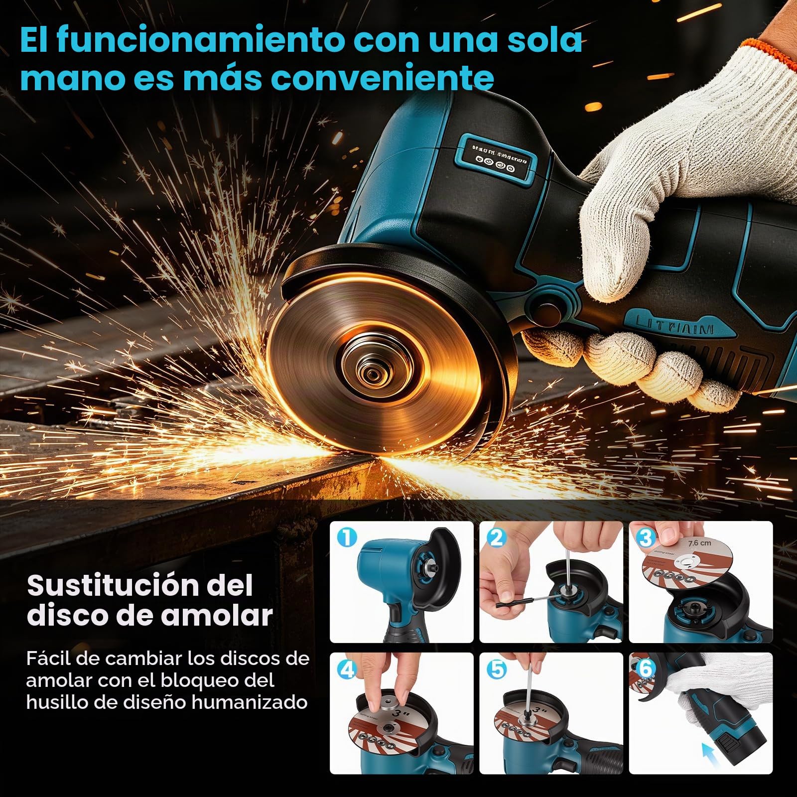 Mini amoladora angular, batería de 16,8V Mini Flex con 2 baterías de 1500mAh, 19500 RPM, juego de 20 discos (metal/madera/piedra) y maletín de herramientas, lijadora eléctrica para lijar, pulir