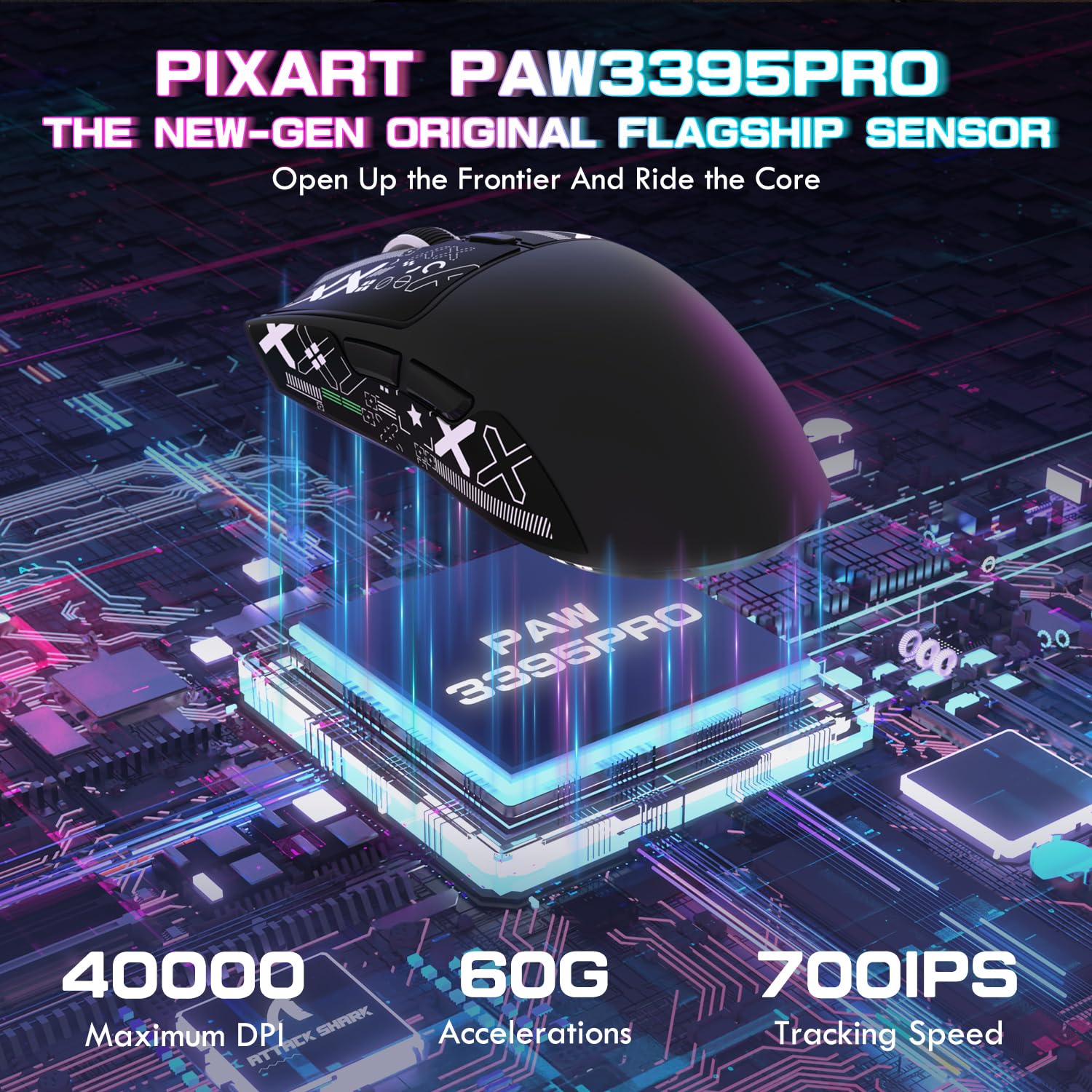 ATTACK SHARK X1 Souris Gaming avec Station de Charge Magnétique, Capteur PixArt PAW3395PRO, 40000DPI, Ultra-légère 49g, Bluetooth/2,4GHz sans Fil/Filaire, Microswitches 100M pour PC/Xbox/Mac - Noir