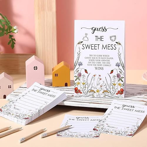 Miniatura 9 de Juego de 67 piezas de Guess The Sweet Mess Baby Shower, juego de pañales sucios, incluye letrero de Adivina el dulce lío, 50 tarjetas pequeñas, 10