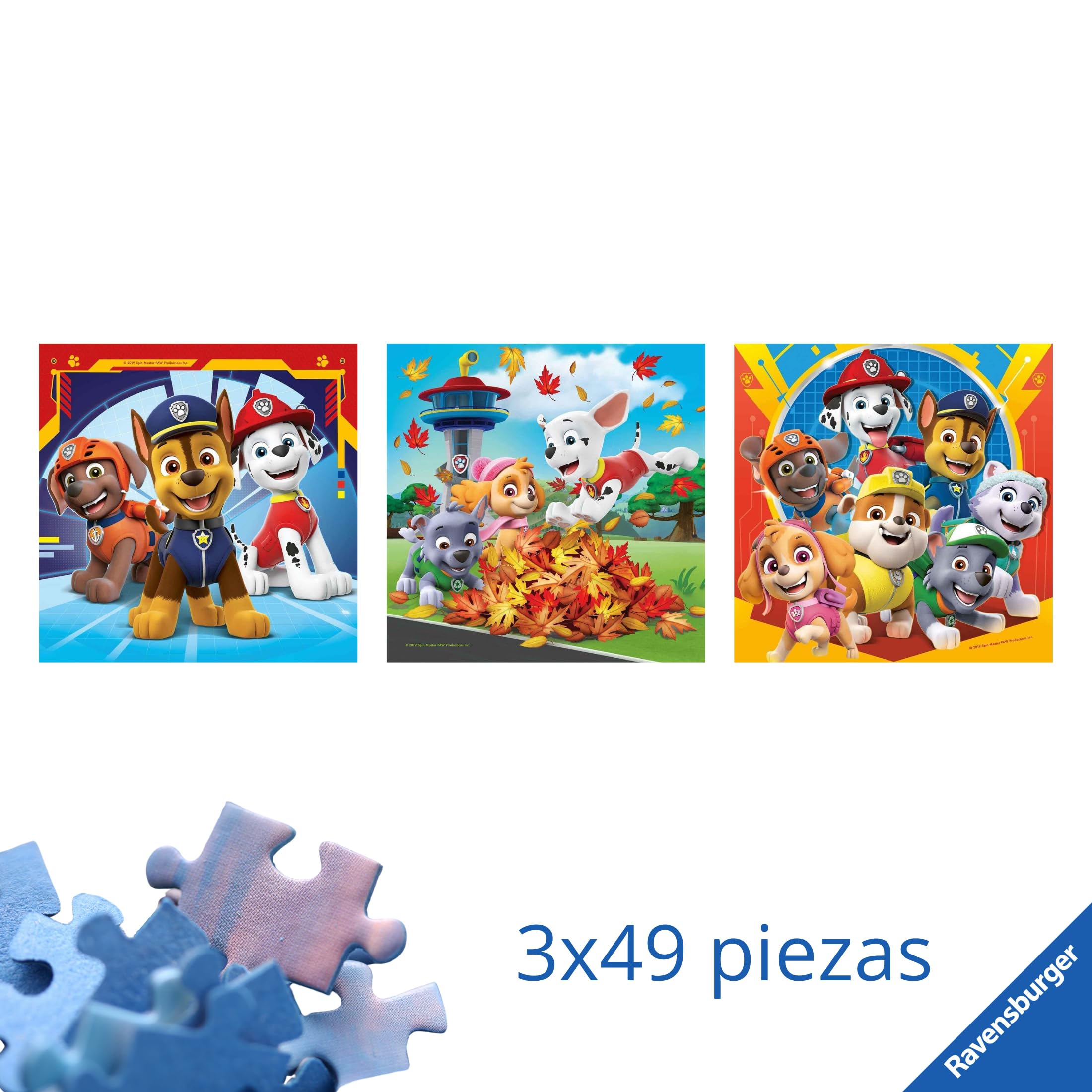 Ravensburger - Puzzle: Patrulla Canina, Puzzles Niños 5 Años o Más, Rompecabezas, 3 Puzzles de 49 Piezas, Regalos Niños 5 Años, 21x21cm
