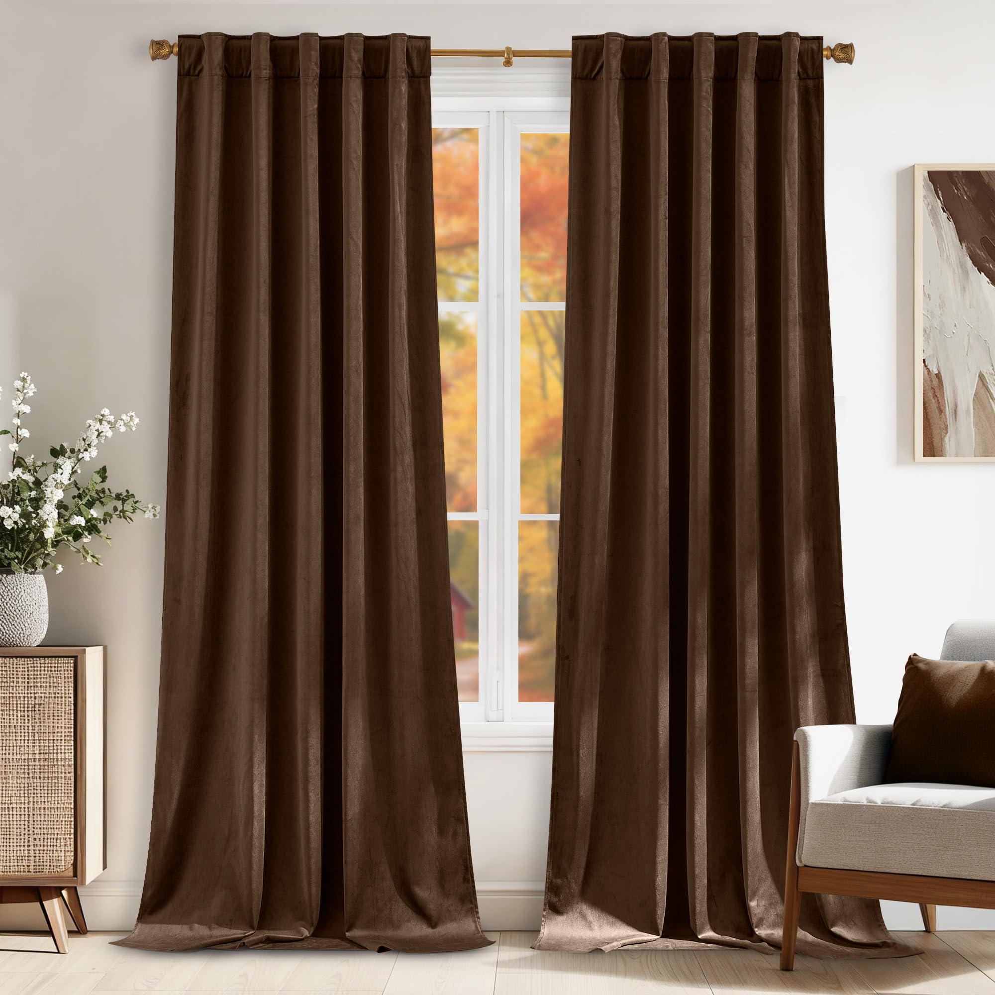 NICETOWN Brown Blackout Velvet Curtains