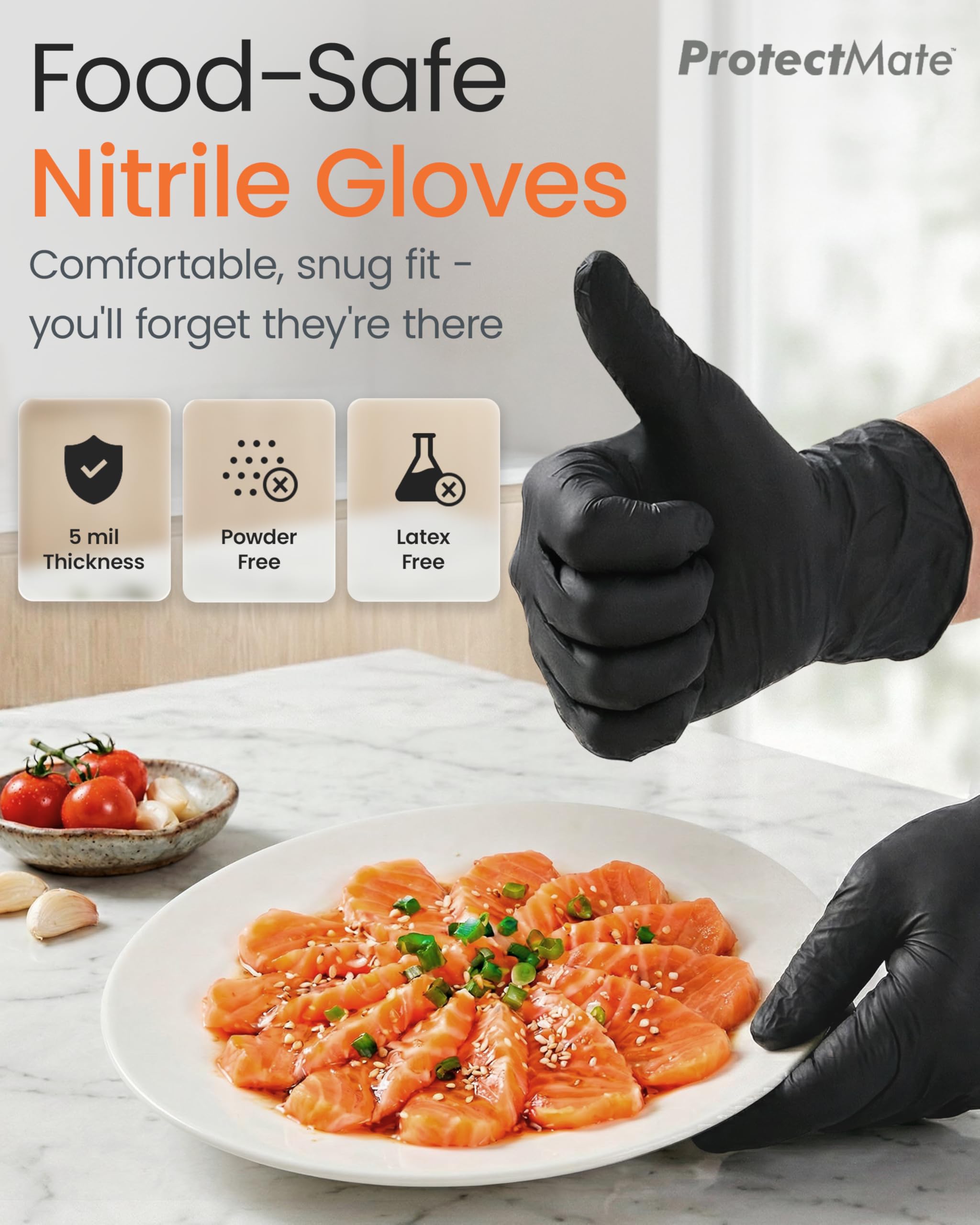 Guantes desechables de nitrilo negro, 5 mil de grosor, sin polvo, sin látex, guantes industriales desechables, aptos para alimentos, XL (caja de 100 unidades)
