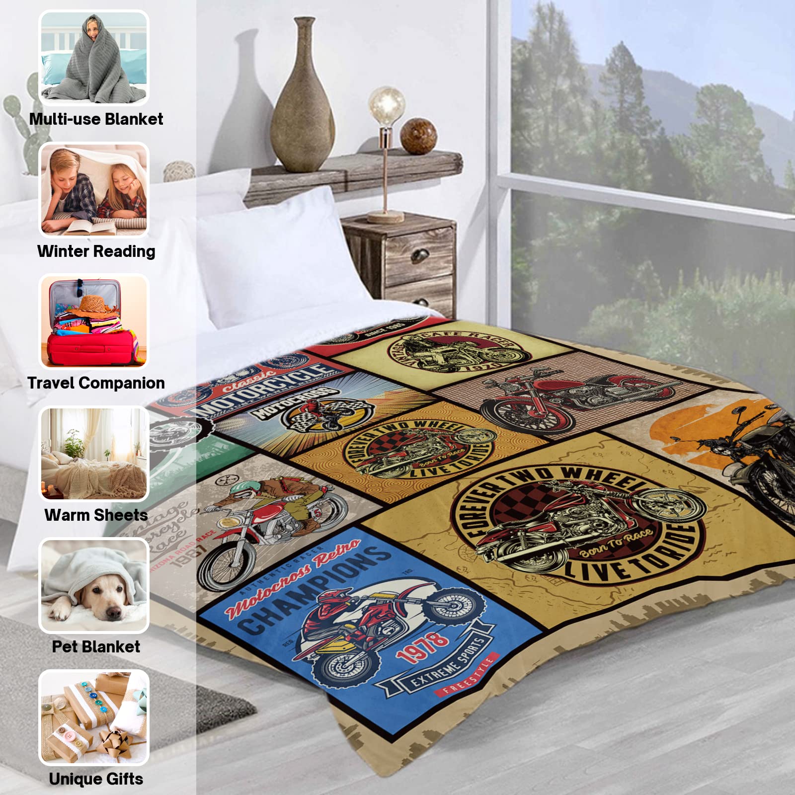 Domgoge Motorcycle Blanket Throw Gifts for Lovers Club Blankets Men Women Soft Lightweight Flannel Fleece Kids Bike Ride Lover Throws Couch Sofa - Image 3