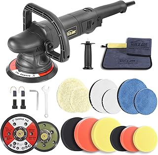 Random Orbital Polisher Kit，Buffer Polisher 6 Variable Speed 2500-4800 RPM, Detachable Handle, Ideal for Car Sanding, Polishing, Waxing, Sealing Glaze(5Inch+6Inch+19 Items