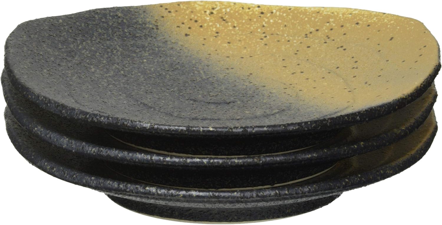 Set of 3 Black Bizen Blower, Triangular 3.5 Plates, 4.7 x 0.8 inches (12 x 2 cm), 3.5 oz (100 g), Serving Dish, Restaurant, Inn, Japanese Tableware, Restaurant, Commercial Use