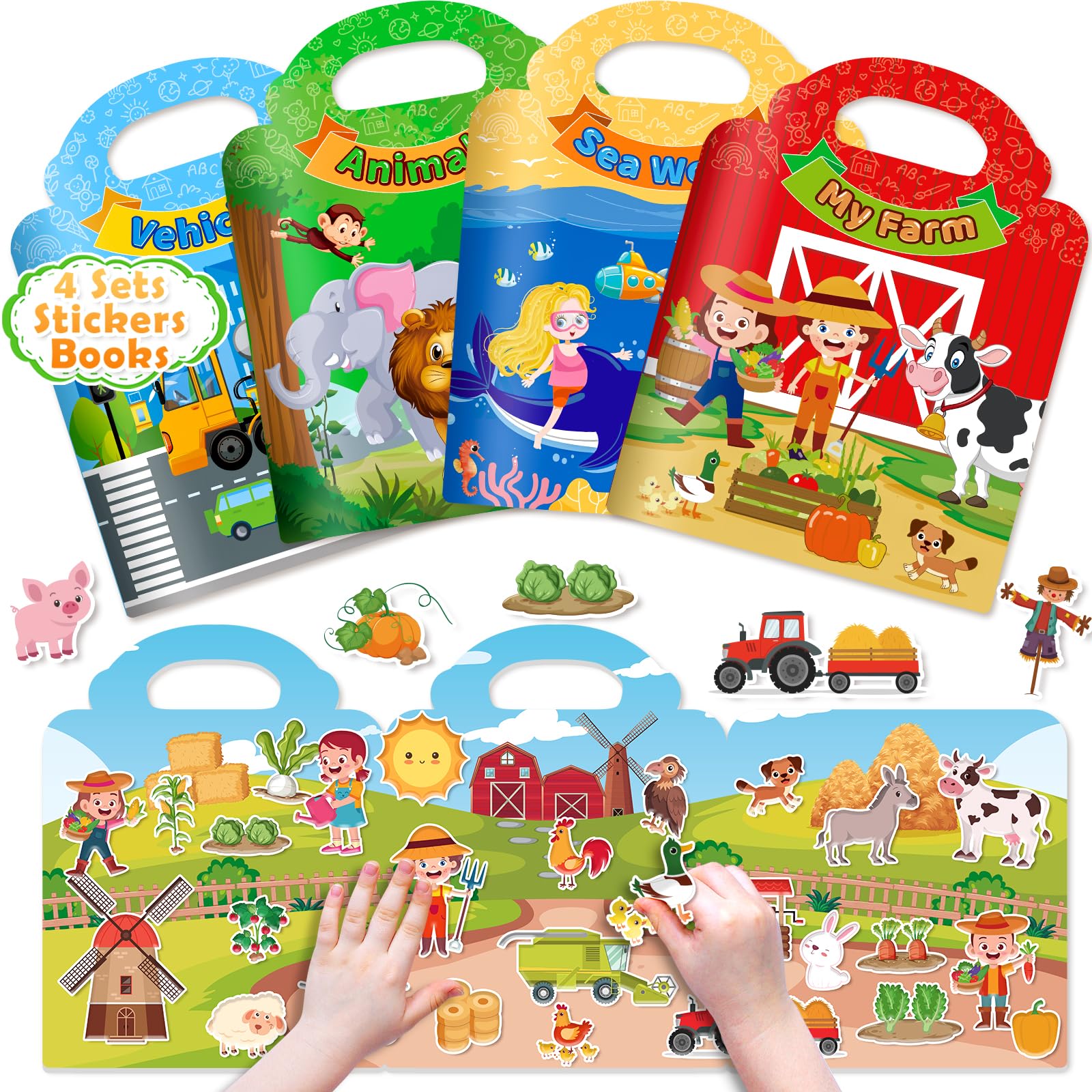 4 juegos de libros de calcomanías reutilizables para niños de 1 a 3 años, libros de actividades para niños de 2 a 4 años, calcomanías de gelatina, juguetes de viaje para niños de 3 a 5 años, regalos
