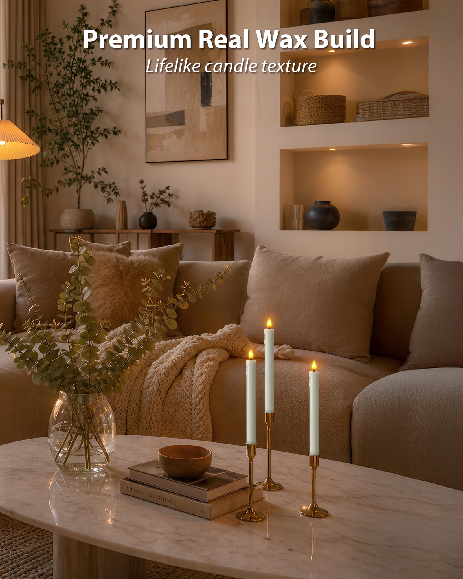 Homemory Candele cerose ricaricabili senza fiamma, 24 cm, LED tremolanti, candele per finestre con timer e dimmer per Natale, matrimoni, decorazione per la casa, bianco, 6 pezzi