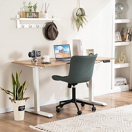 Miniatura 7 de YOUNIKE Silla de oficina giratoria con ruedas, tapizada de piel sintética en altura ajustable, respaldo ergonómico moderno sin brazos, color verde