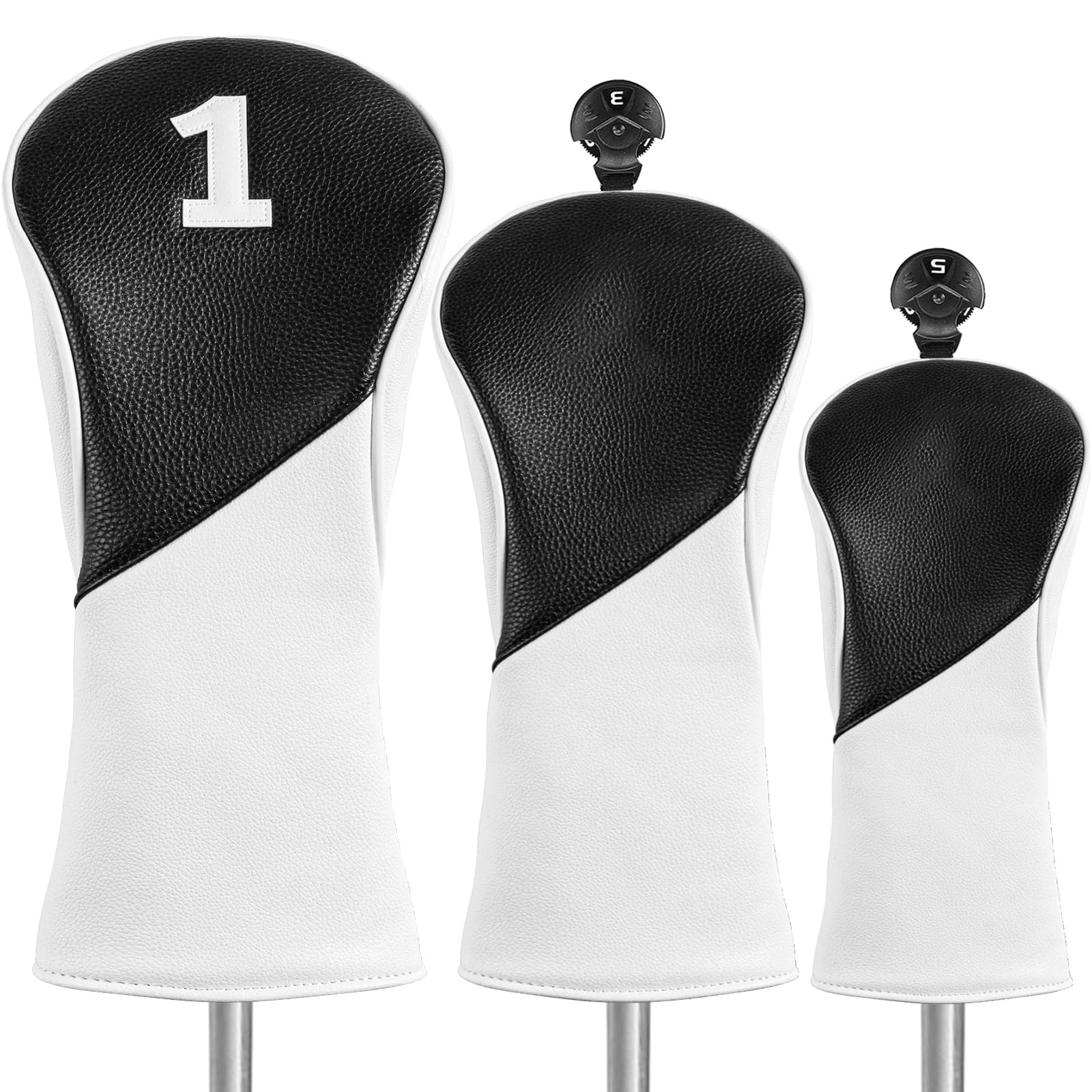 FINGER TEN Golf Club Head Covers Wood Driver Fairway Hybrid Rescue, Golf Club Covers Woods Novelty Synthetic Leather with Interchangable No.Tag for Men Women (Sepia-3 Pack)