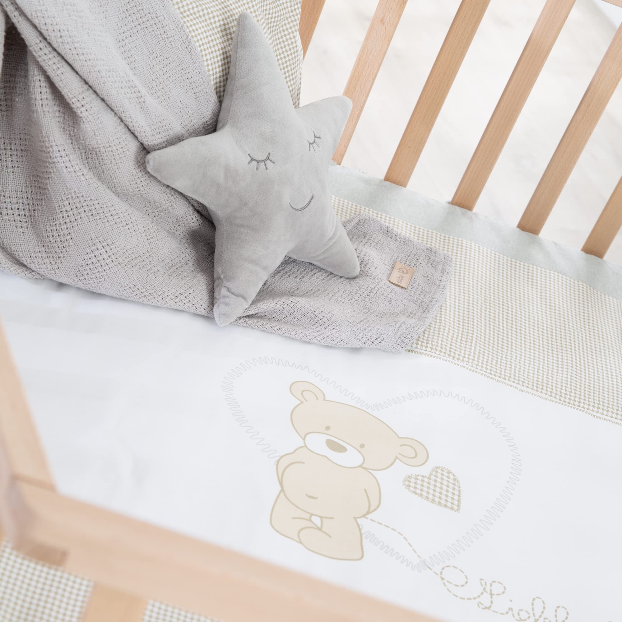 roba Parc Bébé Hexagonal en Bois "Liebhabear" + Tapis de Parc et Roues Avec Freins - Blanc