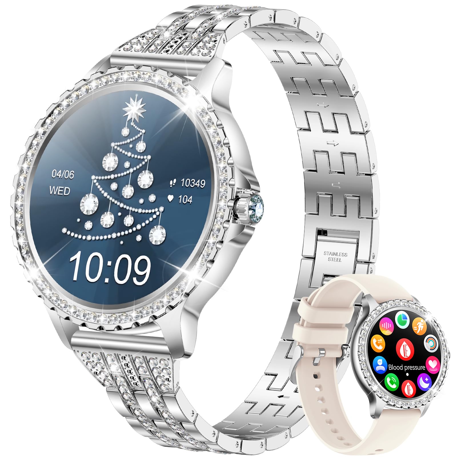 Montre Connectée CIVO Pour Femme - Design Rond Argenté, étanche IP67 - Podomètre, Notifications, 100+ Modes Sport - Compatible Android/iOS