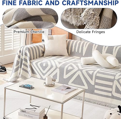 Miniatura 8 de VClife - Funda para sofá de 2 plazas, de felpilla, antideslizante, bohemia, lavable, apta para perros, suave, lavable, con borlas, jacquard