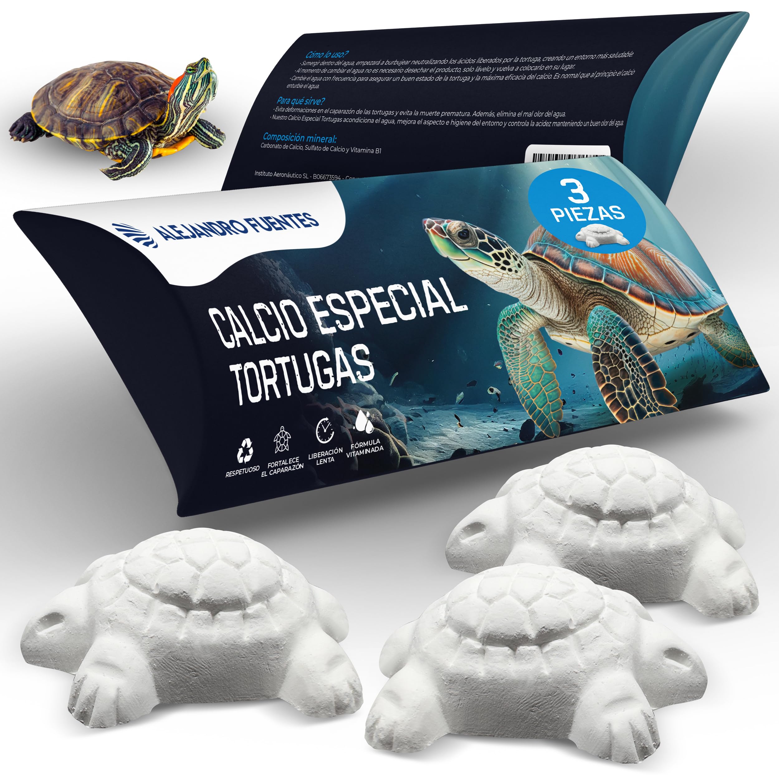 AF® - 3 Pcs Calcio Tortugas de Agua, 3 Pack Calcio Tortugas para Fortalecer el Caparazón | Libera el Calcio Lentamente, Evita el Mal Olor, Formula Vitaminada