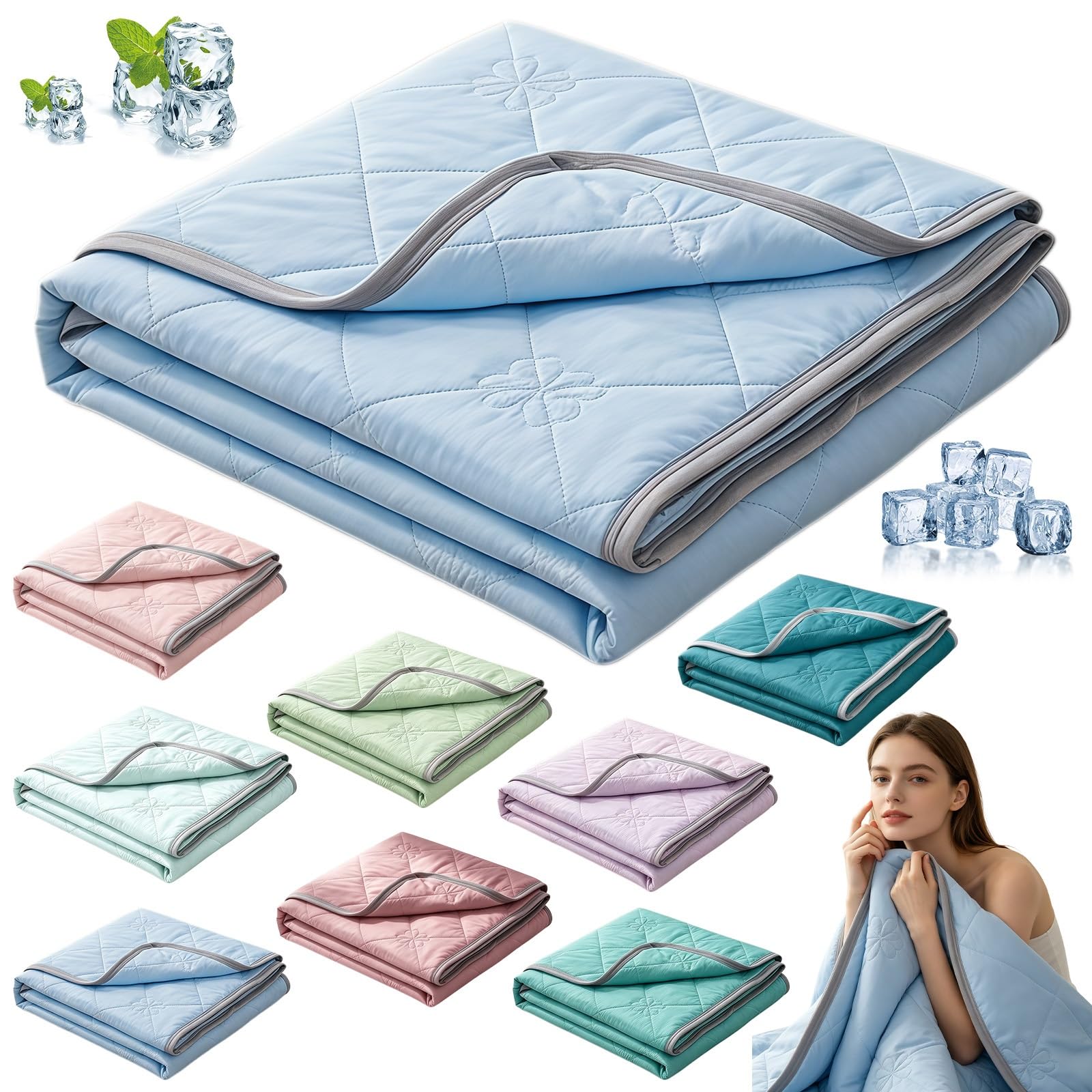 Sleepcooling - Kühlende Decke für Kühlere Nächte im Sommer, Kühlende Decke zum Schlafen, Atmungsaktiv Feuchtigkeitsabsorbierend, Aweich Hautfreundlich, Q-Max 0,4 für 5°C Kühler(H-blau,180 x 200 cm)