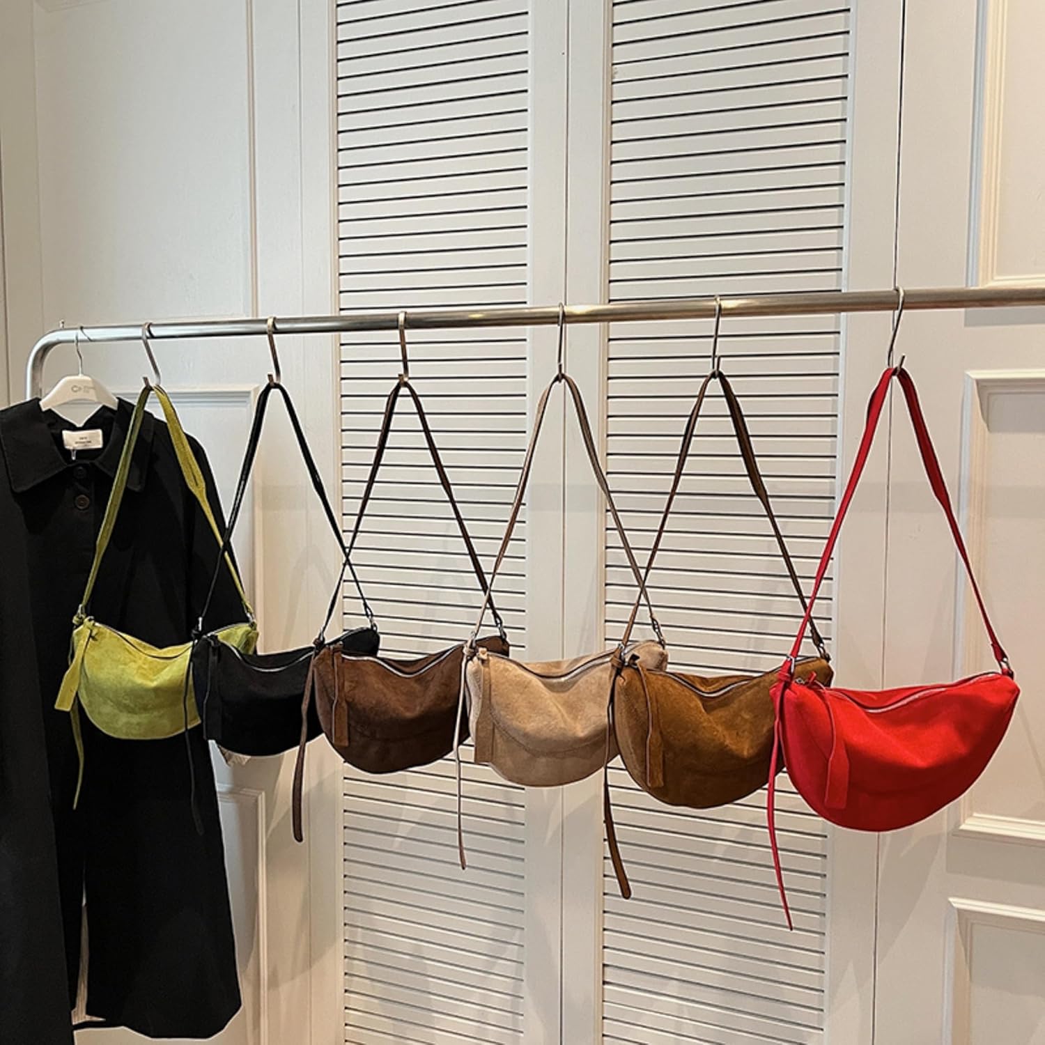 Faux Suede Sling Bag - Women's Crossbody Purse with Adjustable Long Strap, Lightweight Travel Shoulder Bag, Soft - Image 3