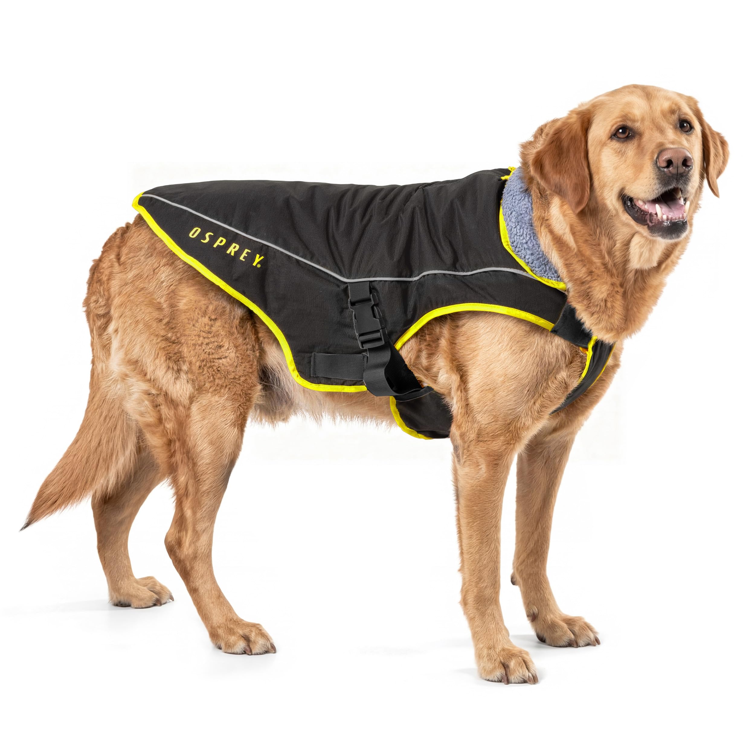 Osprey Dog Coat Water Resistant, Adjustable, Sherpa Fleece, Reflective Trim, Convenient Lead Access, Black M