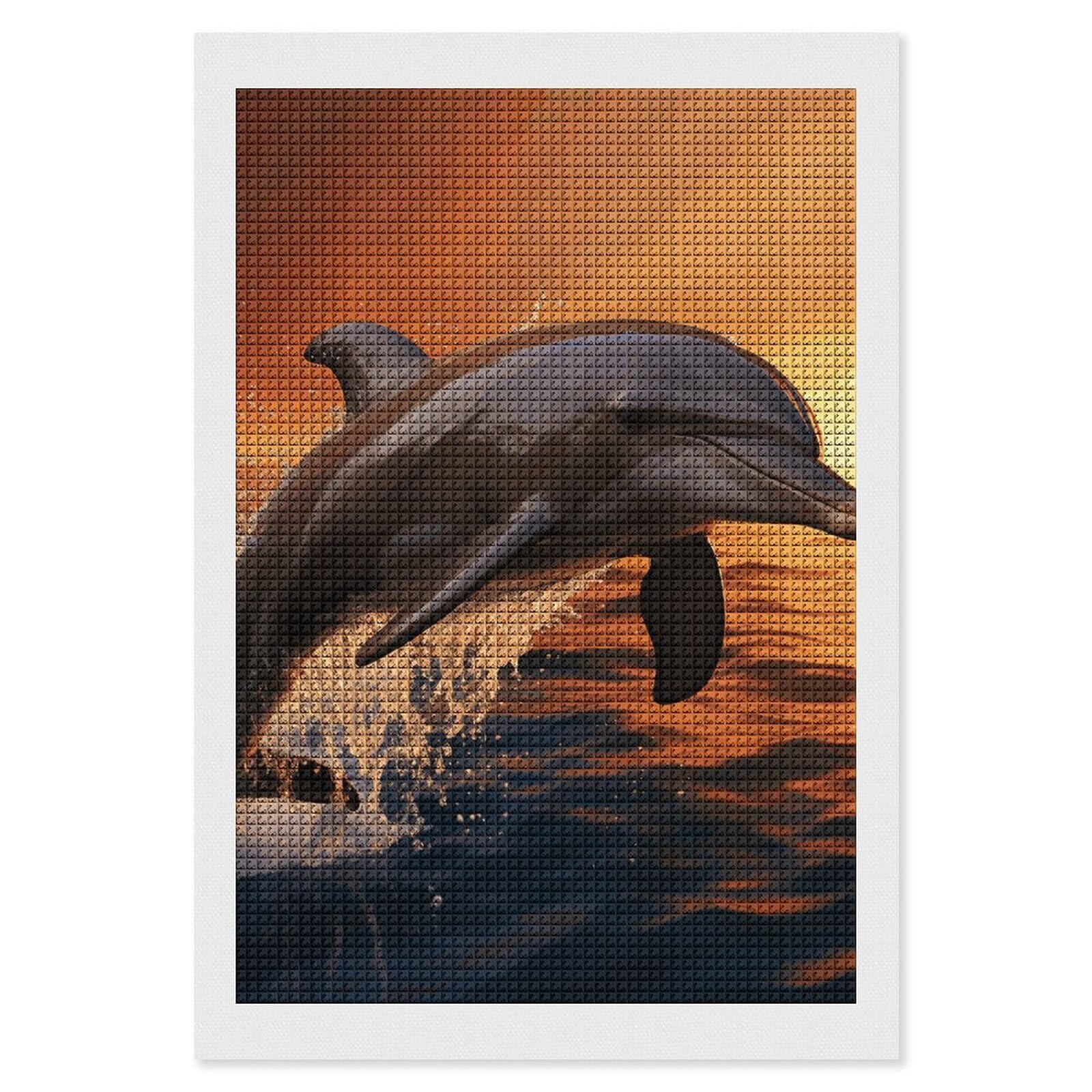 Dusk Dolphin Diamond Art Kits for Adults, DIY 5D Diamonds Painting Kits for Beginner, Round Full Drill Diamond Dots Painting, 8"x12" Diamonds Pictures Gem Art and Crafts Wall Decor