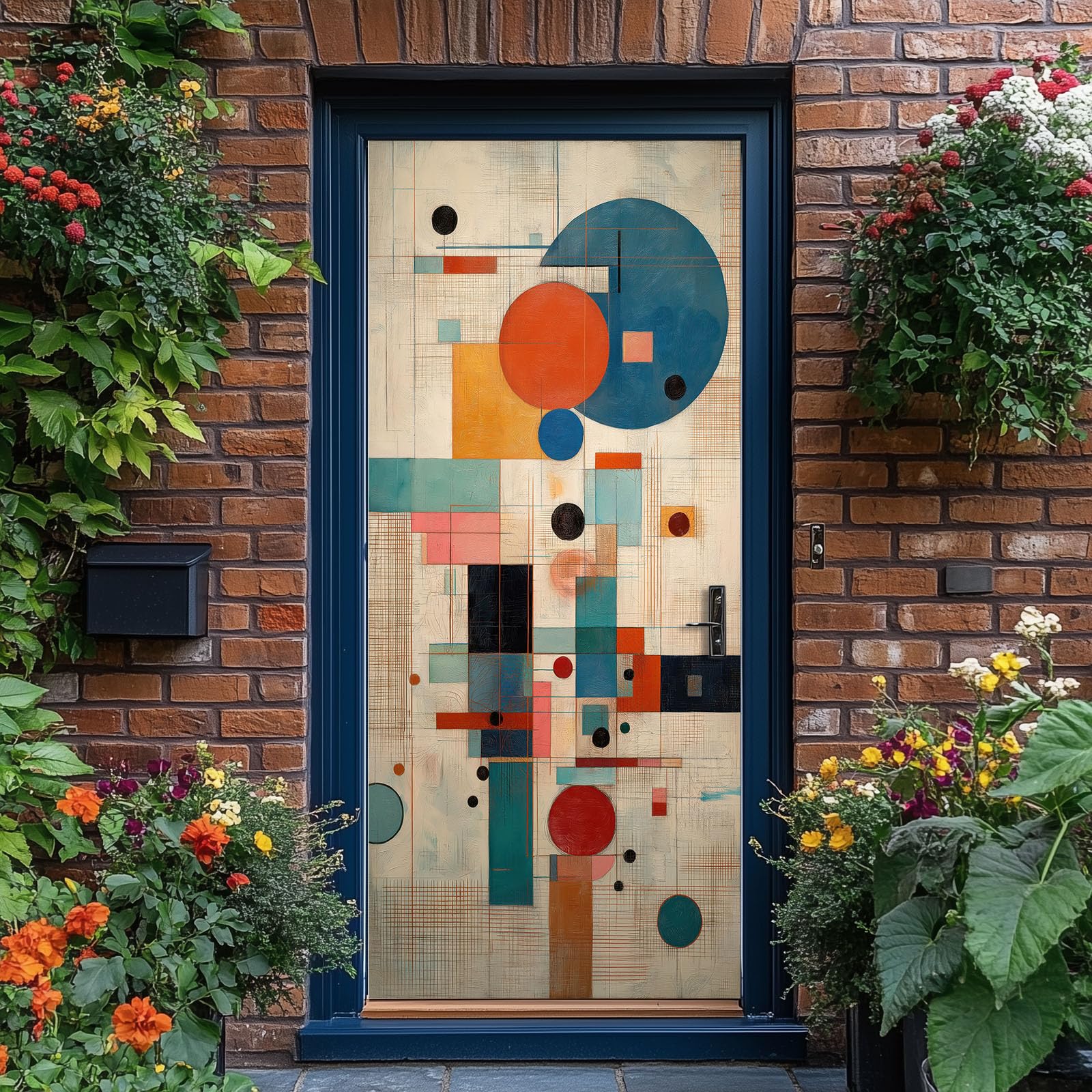 Abstracto Geométrico 3D Autoadhesivo Adhesivo para Puerta 95 x 215 cm - Vinilo Lámina para Puerta Papel Pintado Pared Cuadrado Círculo Líneas Diseño Póster Desmontable Papel Pintado Decoración para