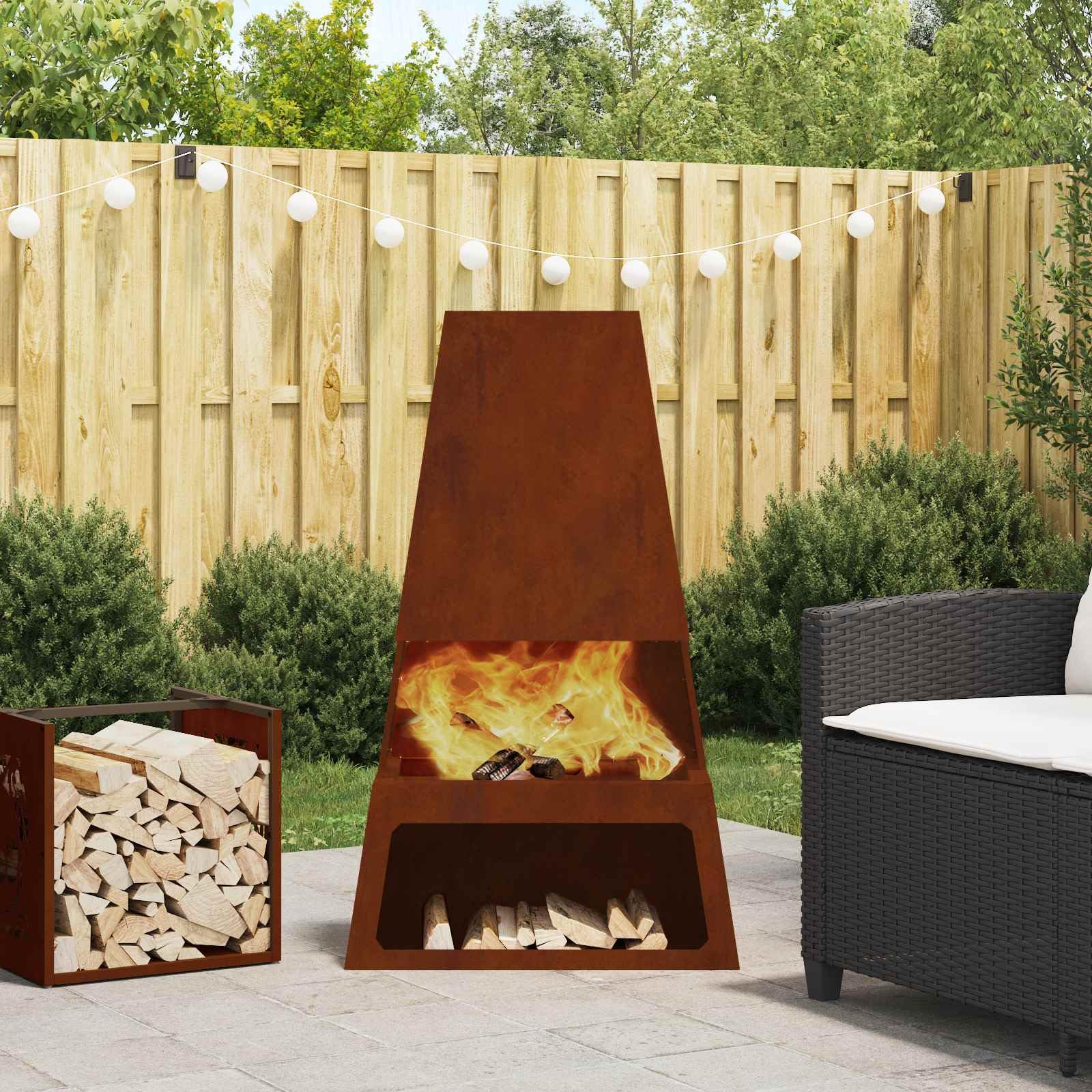 vidaXL Focolare Marrone 60 x 35 x 100 cm, Camino da Giardino Elegante, Design Rettangolare in Acciaio, Resistente, Facile da trasportare, Anti-ruggine