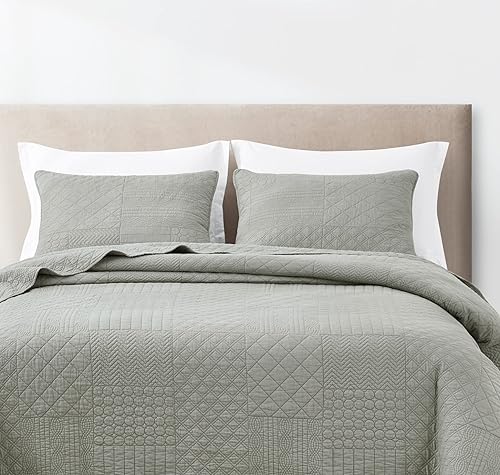 Miniatura 2 de Chezmoi Collection Linden - Juego de colcha de algodón prelavado de 3 piezas, juego de edredón bordado de hojas florales, tamaño Queen, color blanco