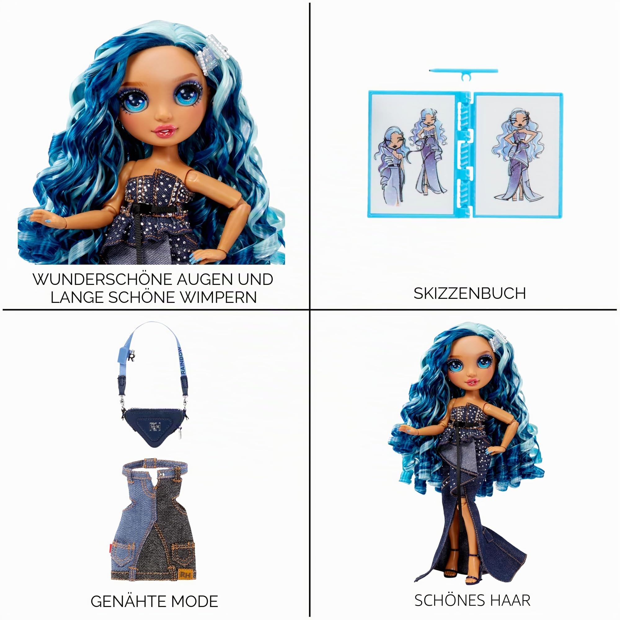 Rainbow High Fantastic Fashion Puppe - Skylar Bradshaw - Blaue Modepuppe und Spielset mit 2 Outfits & Modeaccessoires - Für Sammler und Kinder von 4-12 Jahren