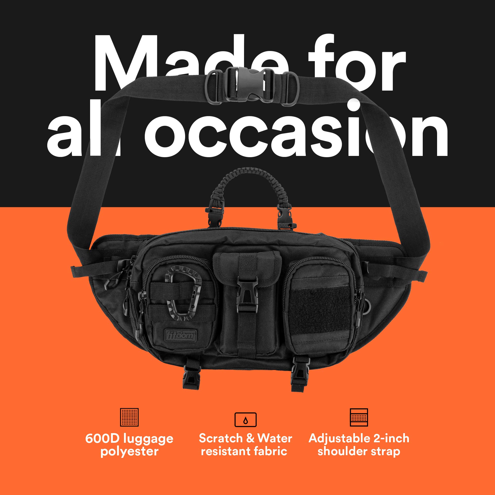 Fitdom Large Tactical Sling Bag for Men. Made from Heavy Duty Techwear