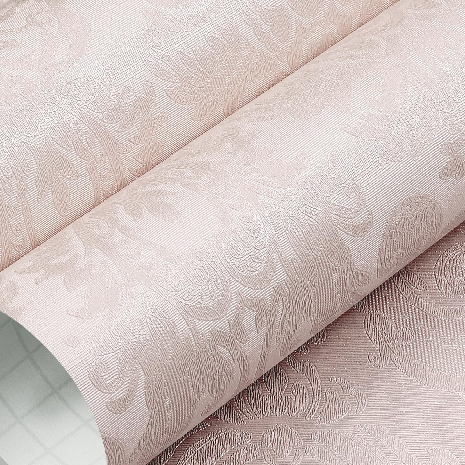 LACHEERY Pink Floral Damask Wallpaper Peel and Stick Wallpaper Pink Textured Fabric Wall Paper Self Adhesive Removable Contact Paper for Girls Bedroom