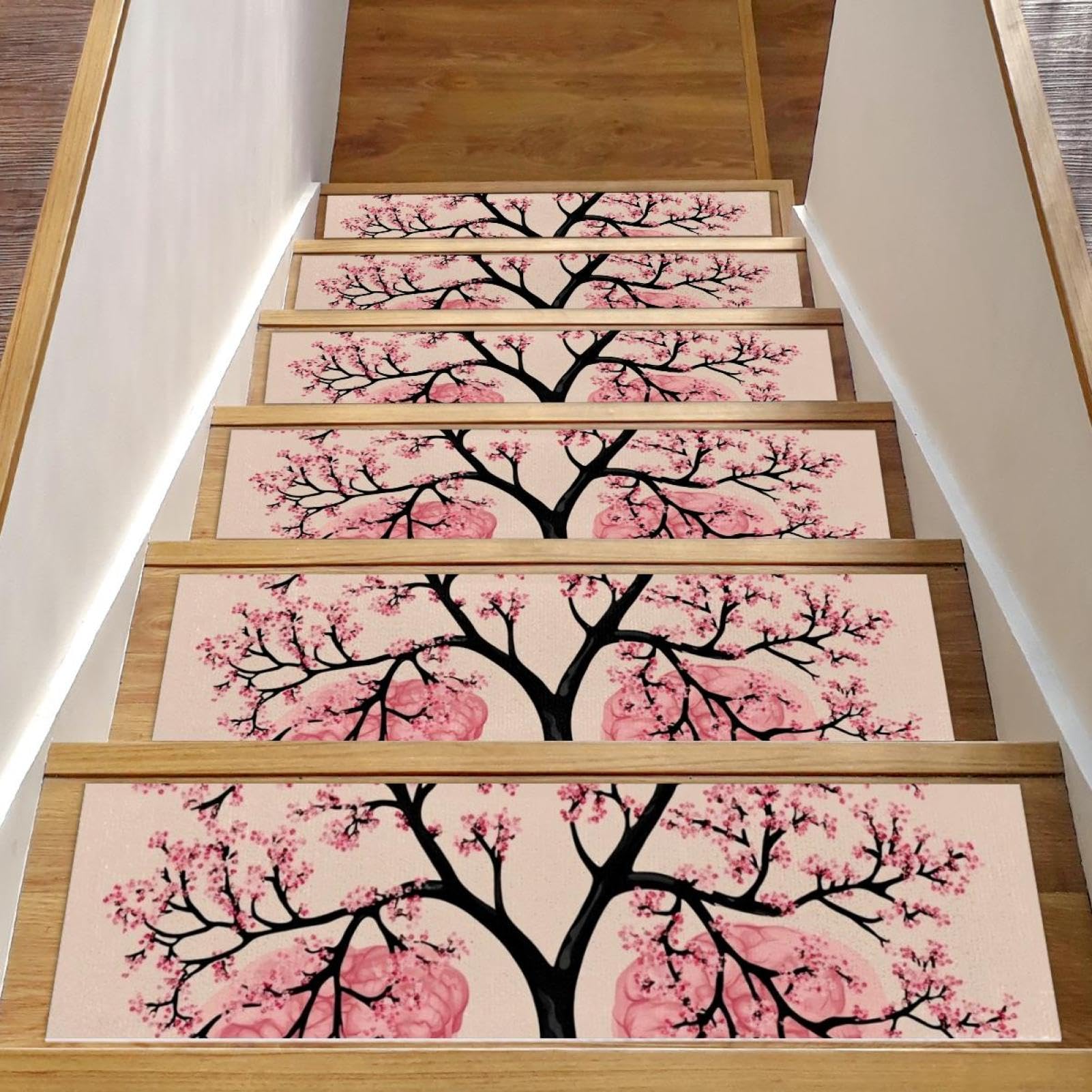 Alfombras de escalera antideslizantes y protectoras Sakura con diseño de pulmones