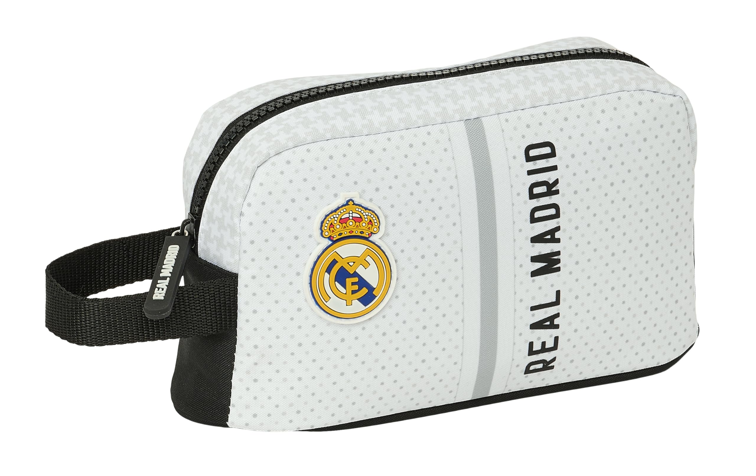 Safta Real Madrid 1ª EQUIPACIÓN 24/25 - Porta Desayunos Térmico, Termo, Portatodo, Calidad y Máxima Resistencia, Porta Comida, Recreo, 21.5x6.5x12 cm, Color Blanco/Gris