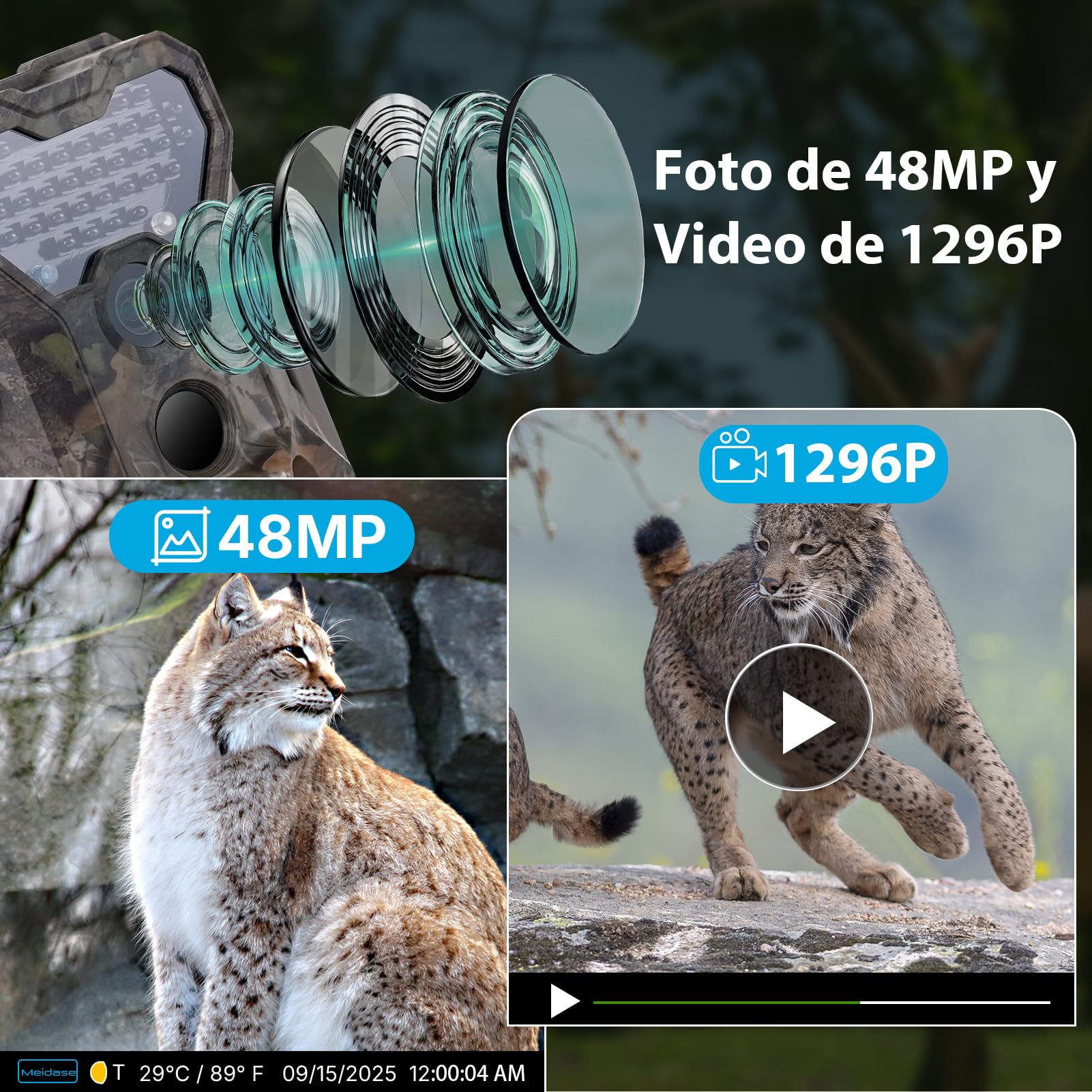 Meidase S970 Pro 4G LTE Cámara de Caza, 48MP 1296P, con Transmisión en Vivo, Visión Nocturna, Activación por Movimiento 0.1s, Transferencia de App, con Batería de 7800mAh y Tarjeta SD 64GB, GPS