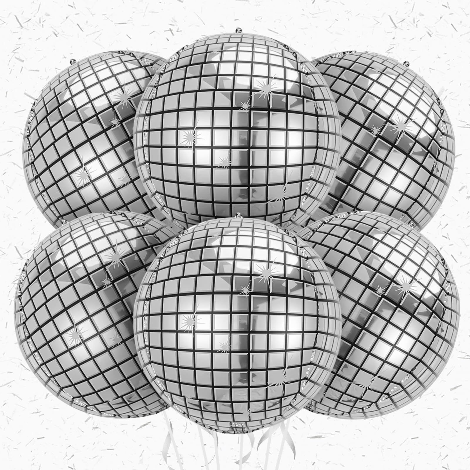 6Pcs Disco Ball Balloons, 22Inch Silver 4D Large Aluminum Foil Balloons for Birthday Bachelorette 70s 80s 90s Dance Theme Party Decorations