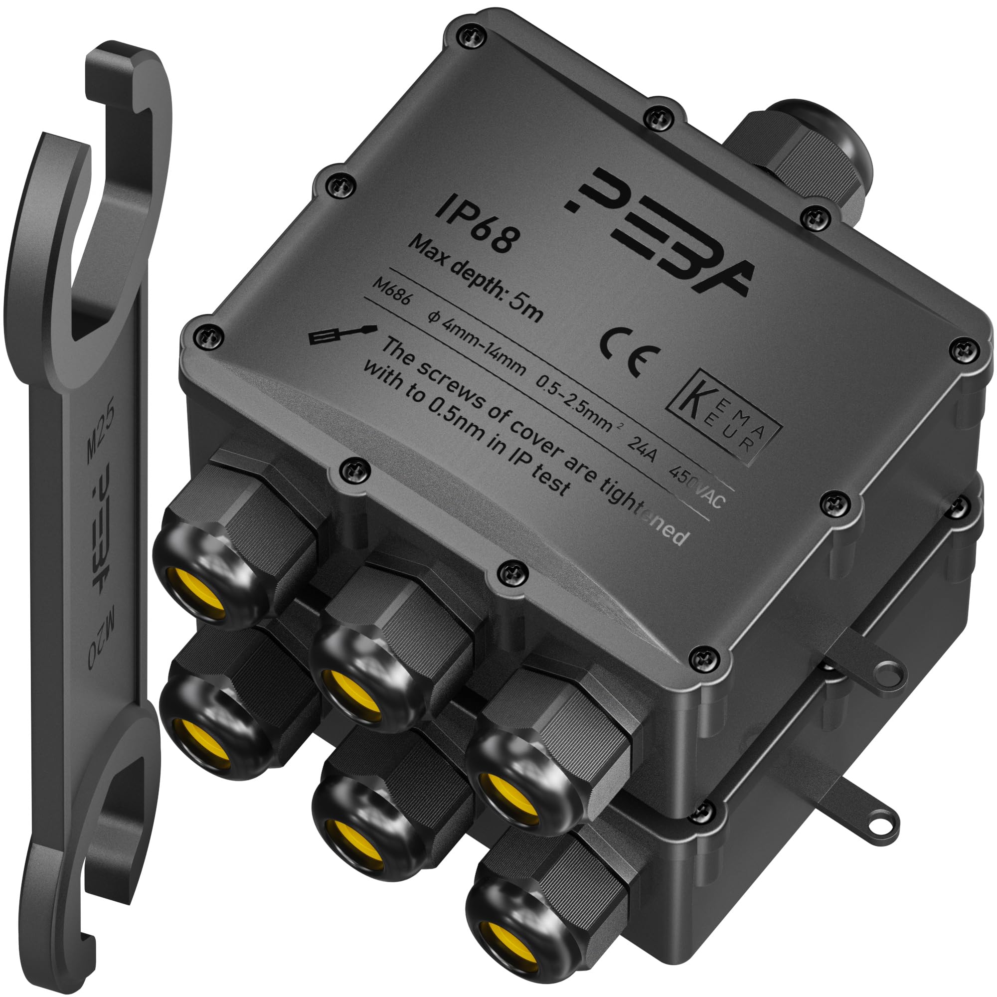 PEBA Scatola di Giunzione Impermeabile IP68, Connettori Elettrici, 4 vie Connettore Stagno Manicotto di Collegamento Cavo Sotterraneo del Area Esterna per Diametro del Cavo 4-14mm, Nero 2 pezzi