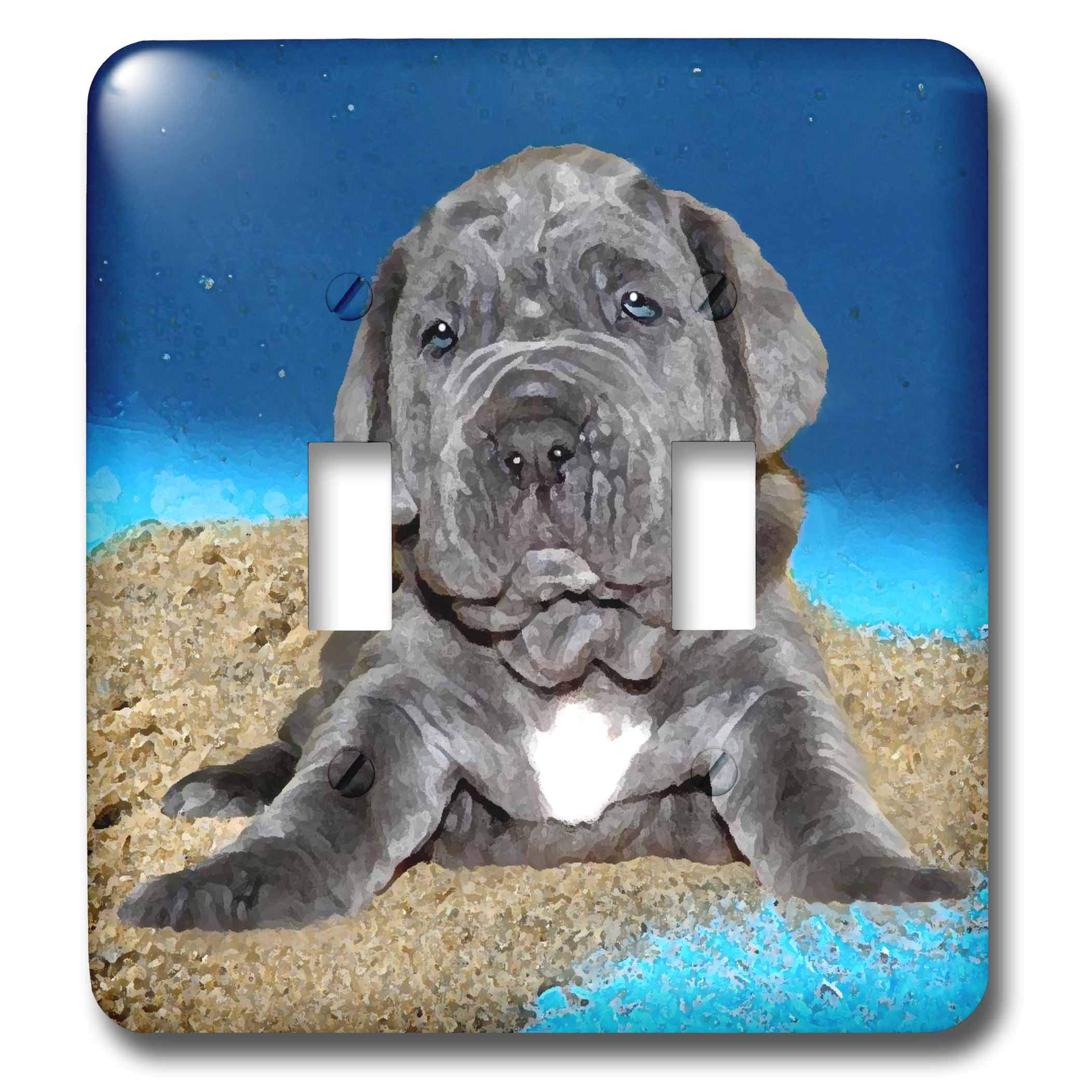 Chiot napolitain Mastiff double interrupteur bascule décoration murale multicolore 3dRose