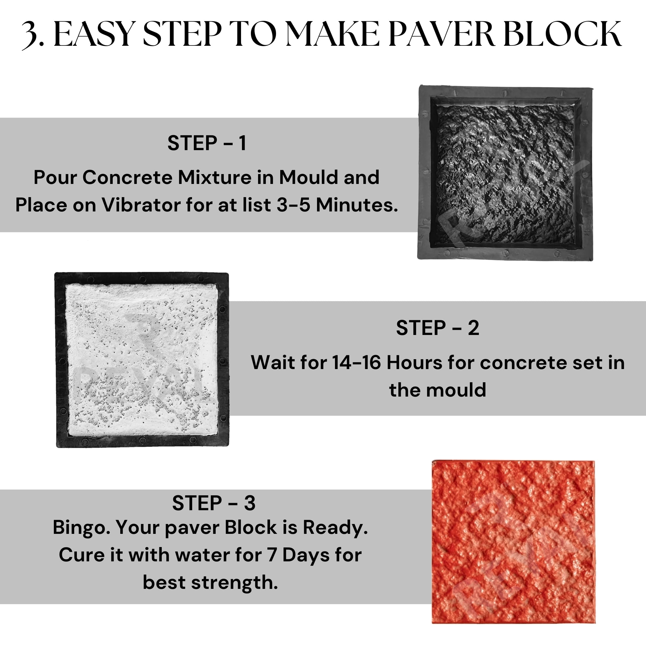 Reyal Black Rubber 8" X 8" MARBLE Paver Block mould(60mm) Interlocking Paver Mould (Pack of 10) 3
