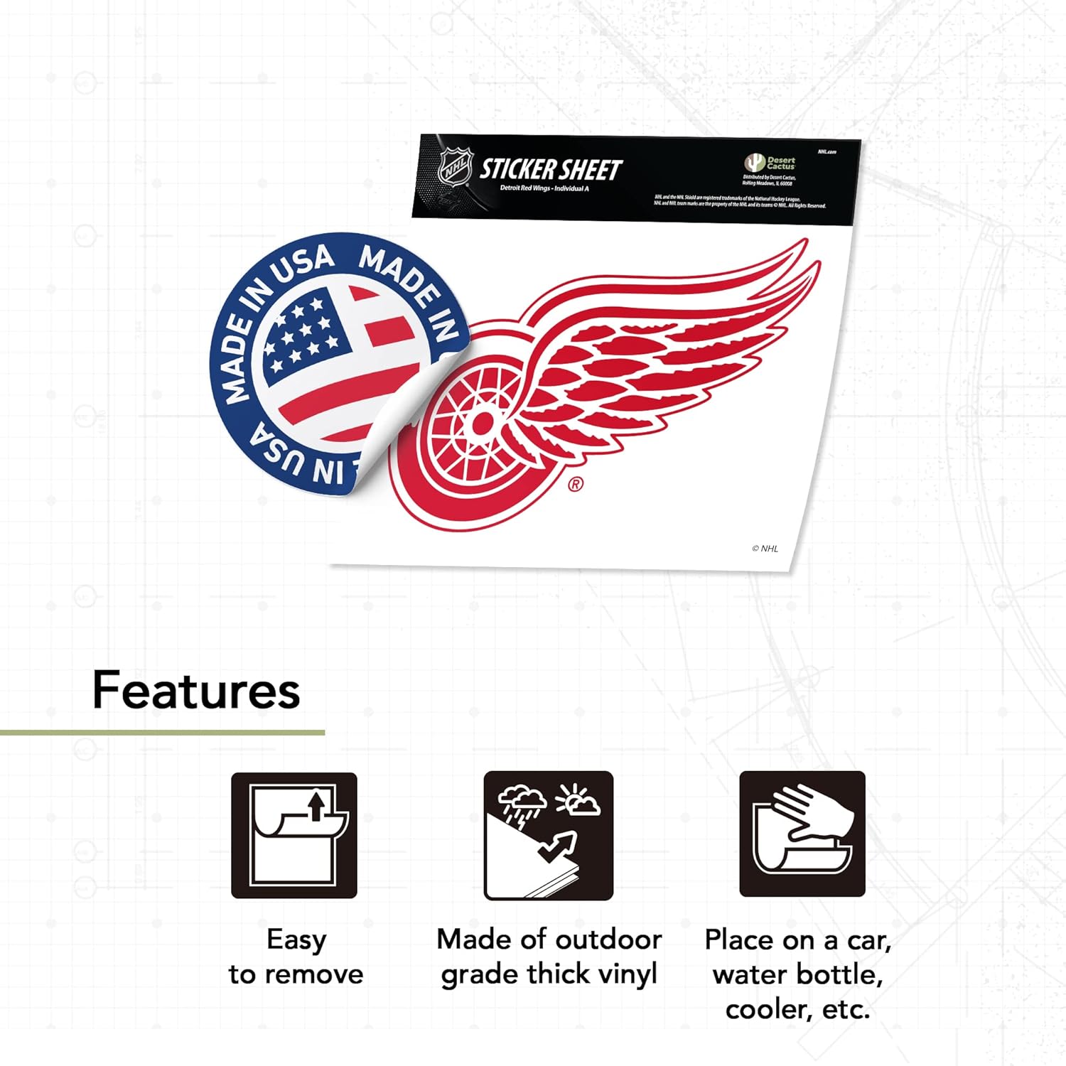 Desert Cactus Detroit Red Wings Team NHL National Hockey League Sticker Vinyl Decal Laptop Water Bottle Car Scrapbook (Individual A) - Image 3