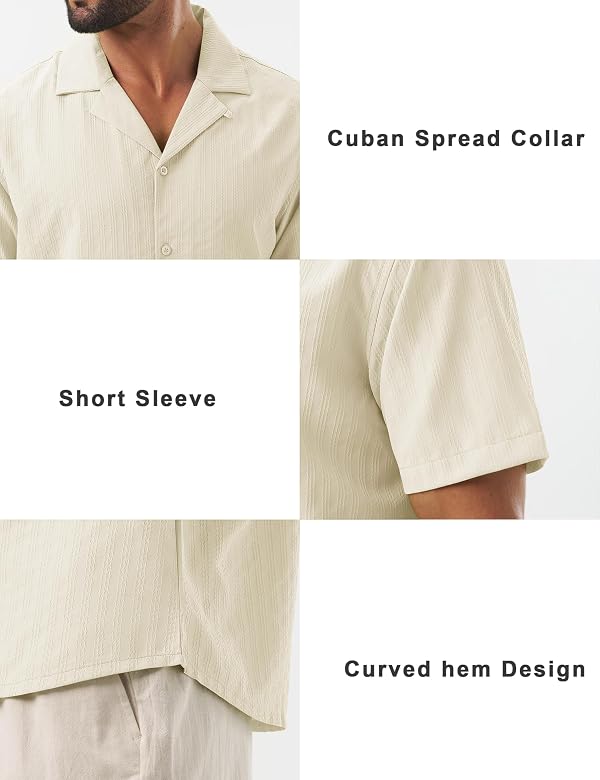 Cotrasen Men's Short Sleeve Button Down Casual Cuban Shirts,BeigeWhite,XL by Cotrasen - Used condition - Image 6