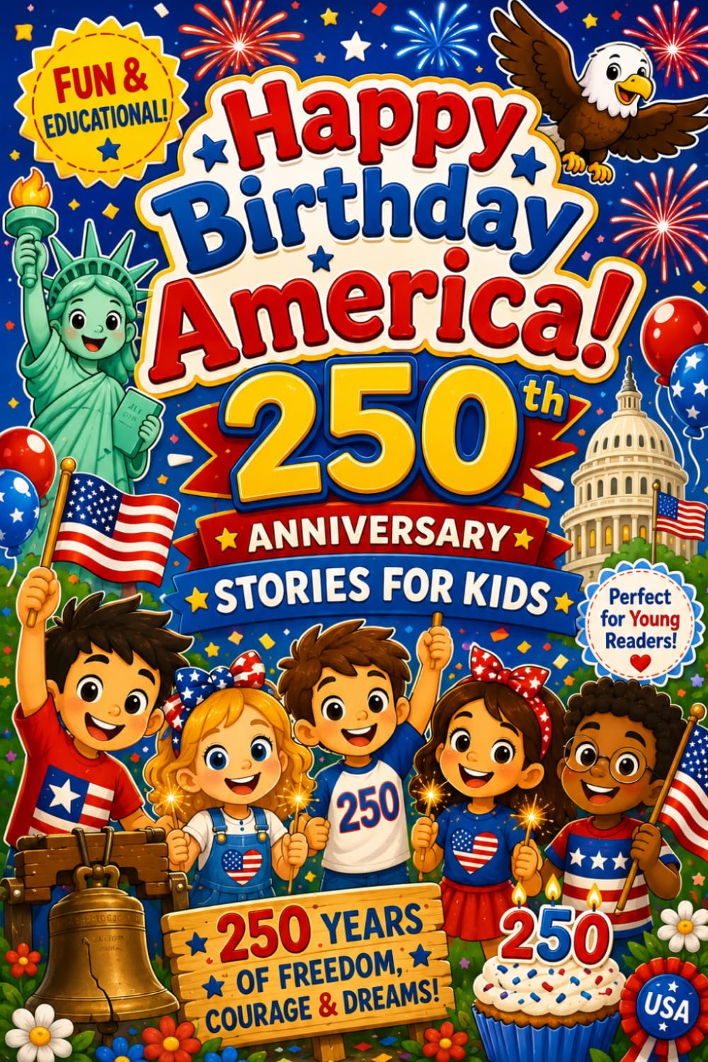 Happy Birthday America 250th Anniversary Stories for Kids: Fun and Educational 4th of July book Adventures About Freedom, Courage, us History