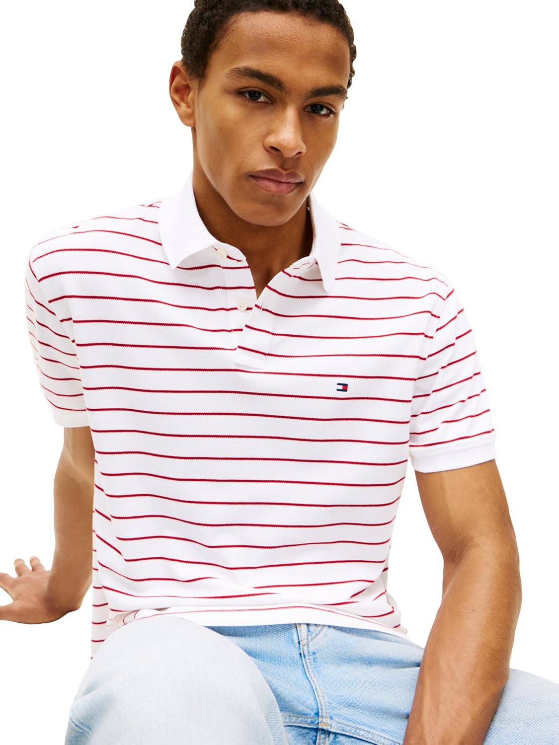 Tommy Hilfiger Men's Short Sleeve Polo Shirts in Classic Fit with Stretch and Organic Pique Cotton