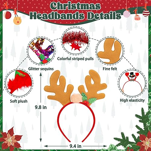 Miniatura 2 de Paquete de 16 diademas de Navidad, lindo gorro de Navidad, sombrero de Papá Noel, árbol de Navidad, cornamenta de reno, muñeco de nieve, sombrero de