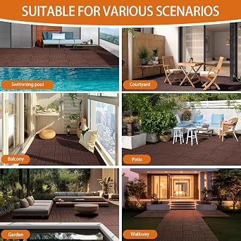 Polymer Interlocking Composite Deck Tiles Outdoor(10Pcs,Coffee) | 12x12 Thick Composite Patio Floor Tiles Decking Boards for All Weather Use,Waterproof, Poolside,Balcony,Patio,10 sqft
