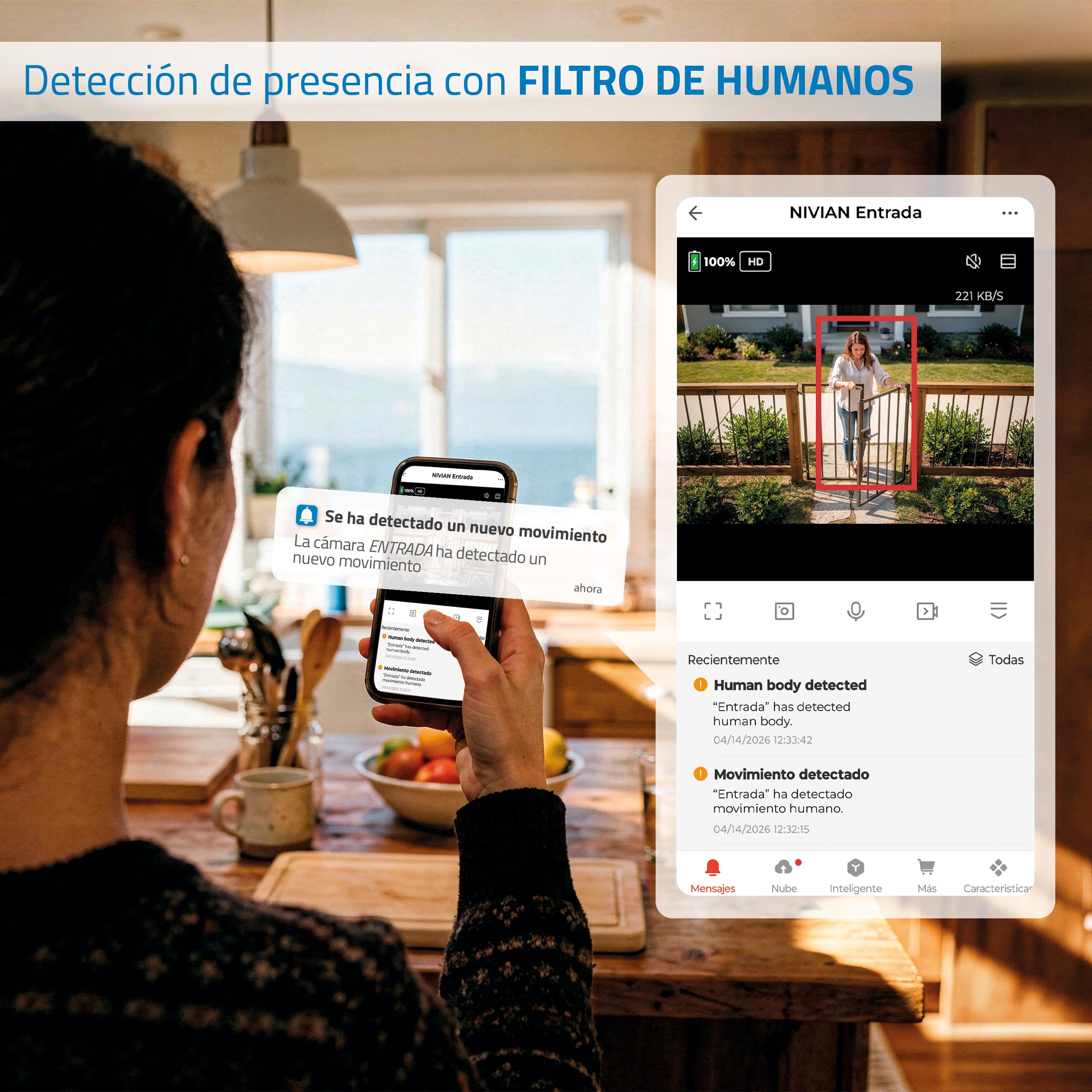 NIVIAN Telecamera IP Wi-Fi solare con faretto LED esterno 2K rilevamento PIR batteria