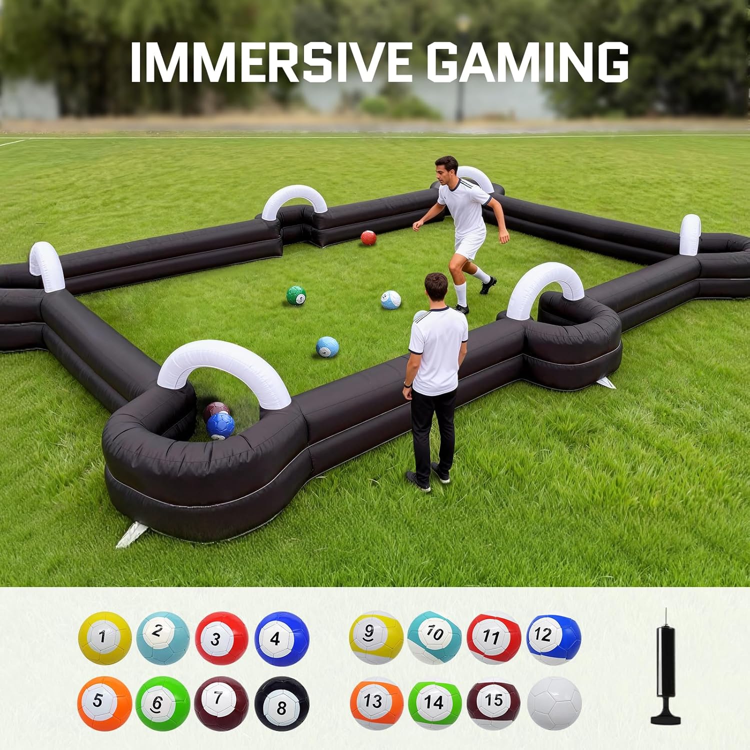 OZIS Inflatable Soccer Pool Giant Table Football Pool Pitch Billiards Inflatable Football Billiard Ball Game with Blower & 16 Balls Durable Materials for Backyard Outdoors Indoor Sports Game(Black)