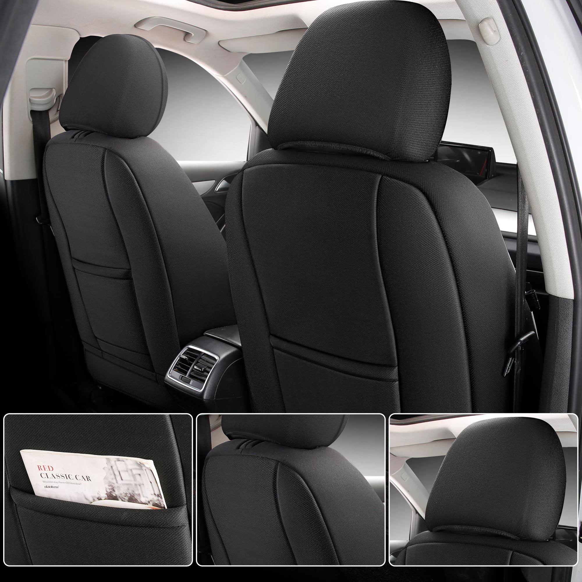 Housses de siège auto compatibles avec SsangYong Tivoli 2015 | Ensemble complet | Série AID | AID101 | Noir avec coutures rouges