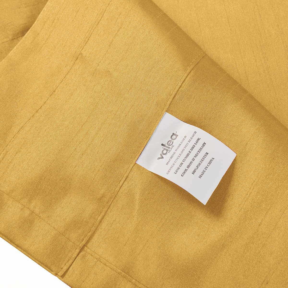 Valea Home Faux Silk Satin Solid Rod Pocket Valance Kitchen Curtains for Small Window Light Filtering Soft Window Treatment for Living Room, 2 Panels, 52 x 18 inches, Gold