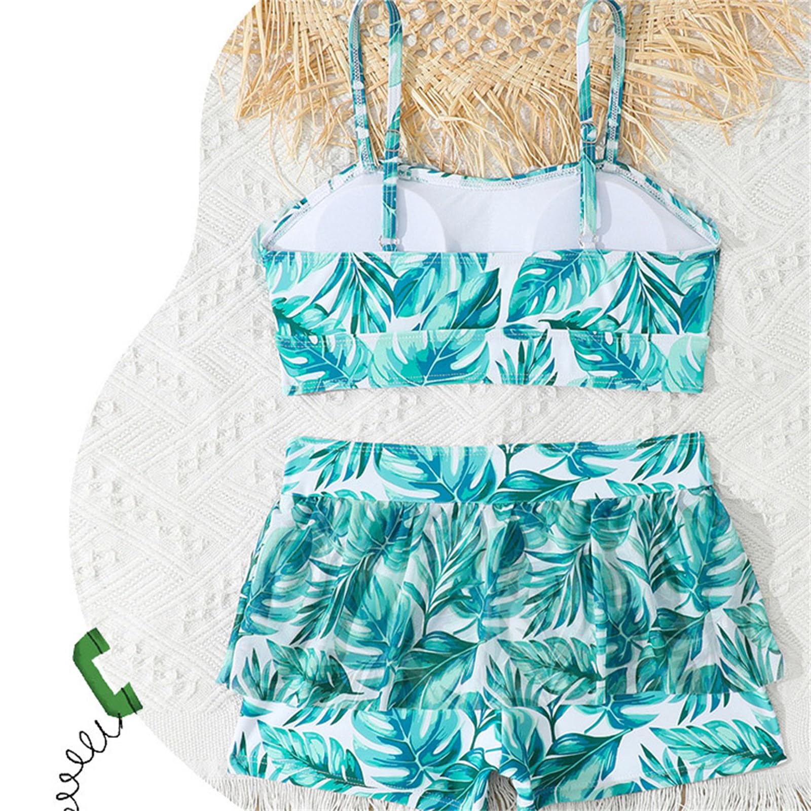 Generisch Traje de baño de verano para niños de dos piezas para niñas con parte superior sin mangas con volantes y falda, traje de baño para niños pequeños