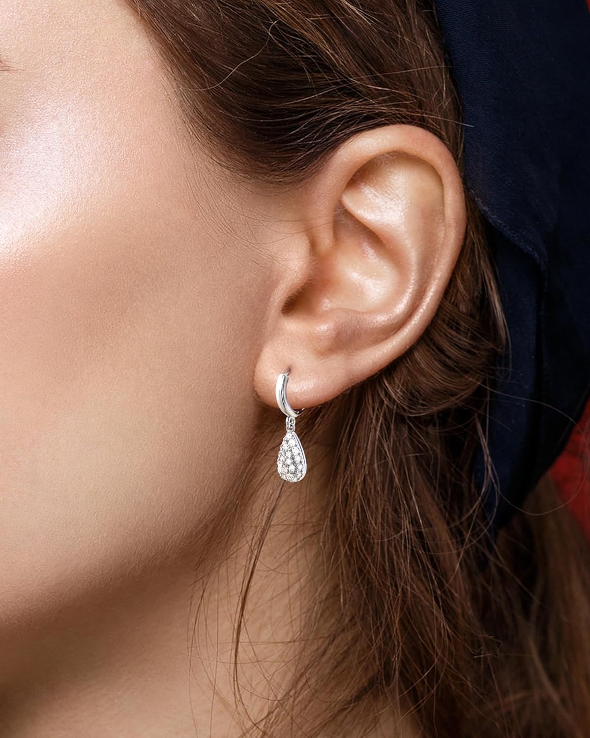 Trendy Silver Teardrop Huggie Small Hoop Earrings with Hypoallergenic Cubic Zirconia | Dainty Drop Dangle Earrings for Women | Sparkle Gift for Weddings, Sensitive Ears - Image 2