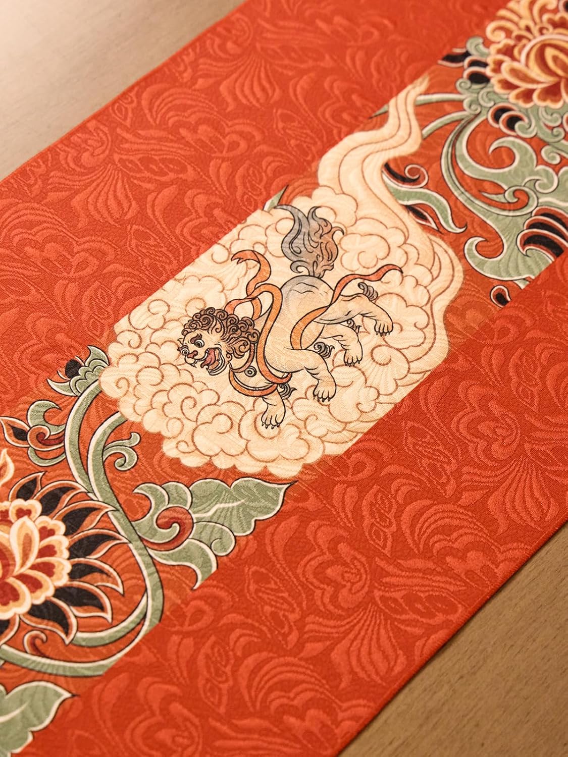 HONGSAM iqipa Chinese Table Runner, 108Inch Asian TableRunner Party Decoration,Red Extra Long Polyester Spring Table Decor for Dining Tables,Festival Party Supplies Kitchen Dining Decor