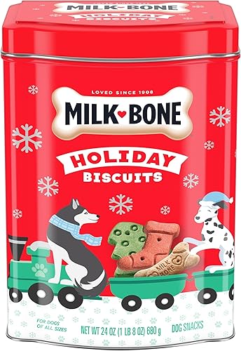 Miniatura 1 de Milk-Bone Golosinas navideñas para perros, galletas pequeñas, lata reutilizable de 24 onzas